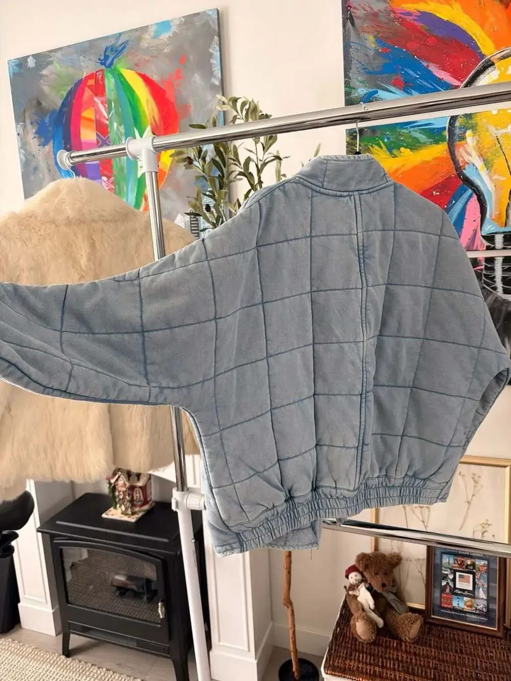 Free People Dolman Quilted Denim Oversized Jacket in Moonberry Blue Size S